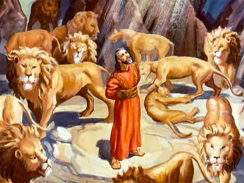 Daniel and the lion's den picture from the Bible
