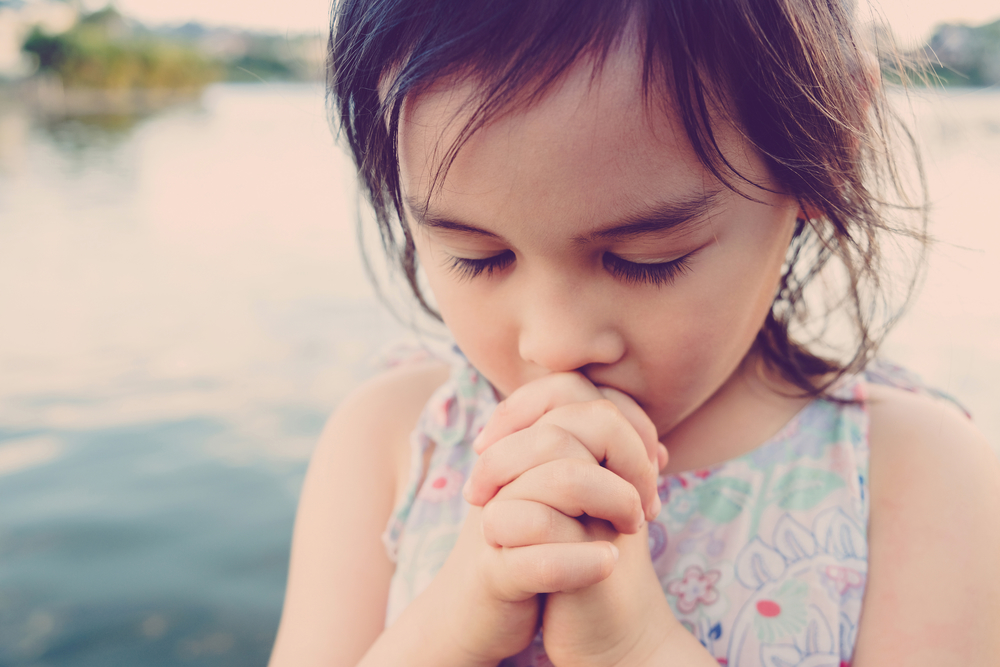 little multiethnic girl praying, kid, child pray